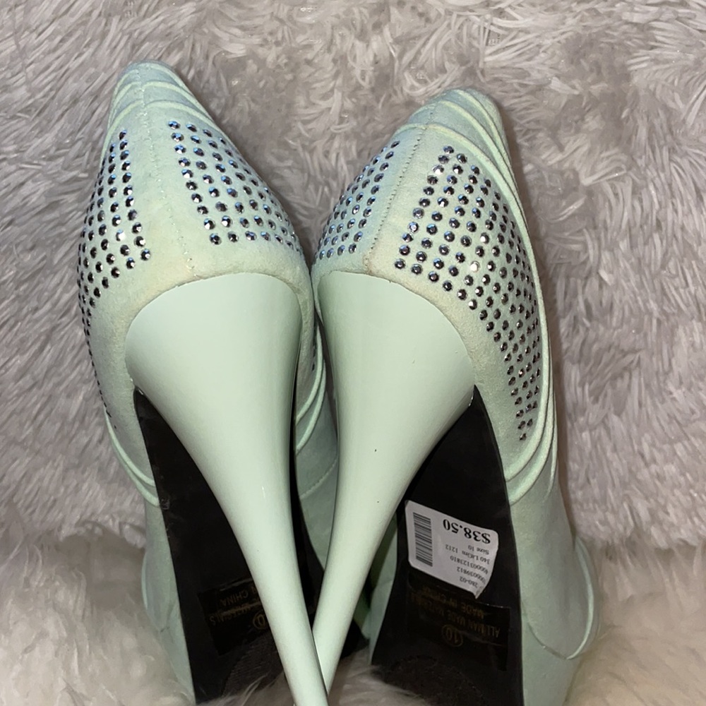 Mint green heels with rhinestones - Picture 2 of 5